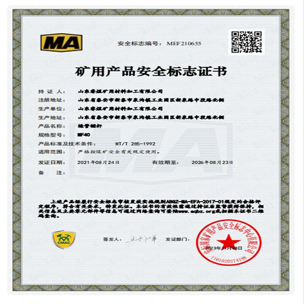 Bu lông neo tay áo MF40 cho đường hầm và mỏ Bu lông neo tay áo MF40 cho đường hầm và mỏ